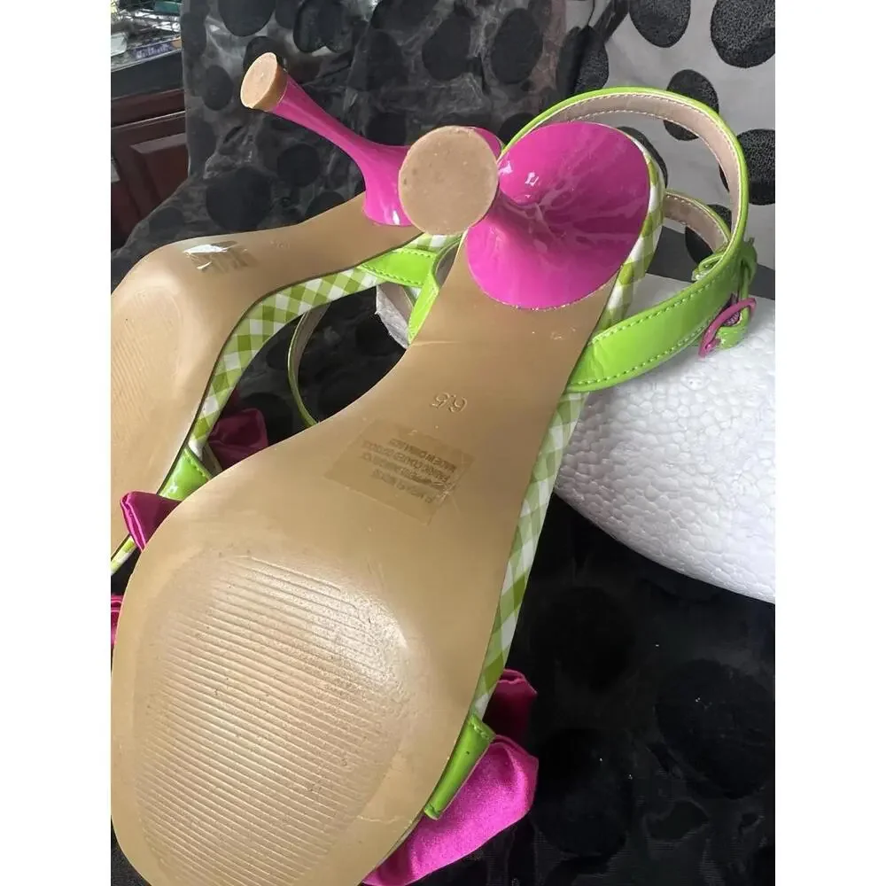 Betsy Johnson  Elmira Green/white gingham print, O/toe heeled sandals Women 6.5 - Picture 10 of 13